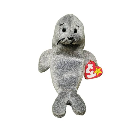 TY Beanie Babies Slippery The Brave Gray Seal Plush Stuffed Animal - Picture 1 of 6
